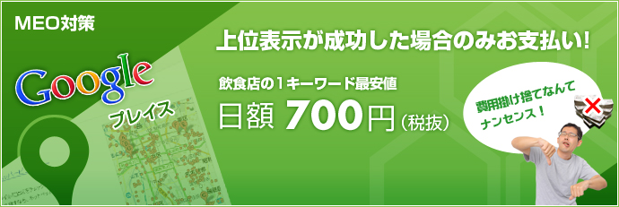 上位表示が成功した場合のみお支払い! 日額700円
