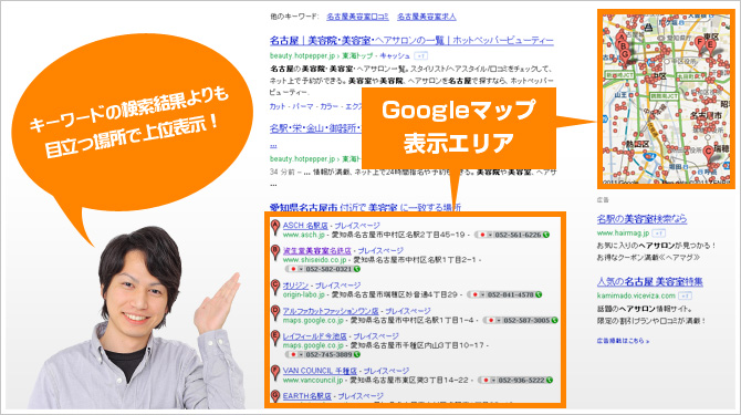 キーワードの検索結果よりも目立つ場所で上位表示！